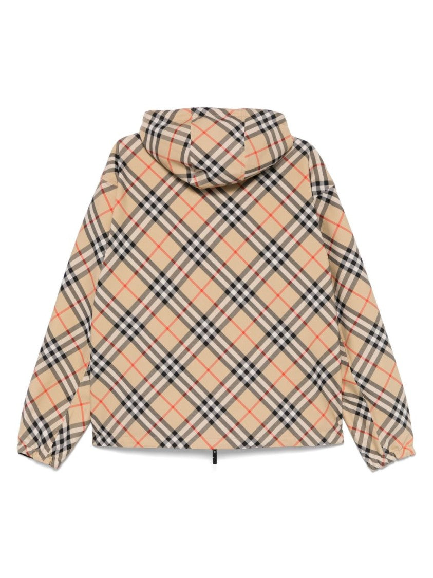 Burberry Check Print Jacket With Drawstring Hood