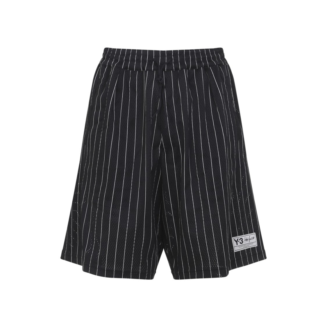 Y-3 Pinstriped Black Bermudas With Drawstring Waist And Side Pockets