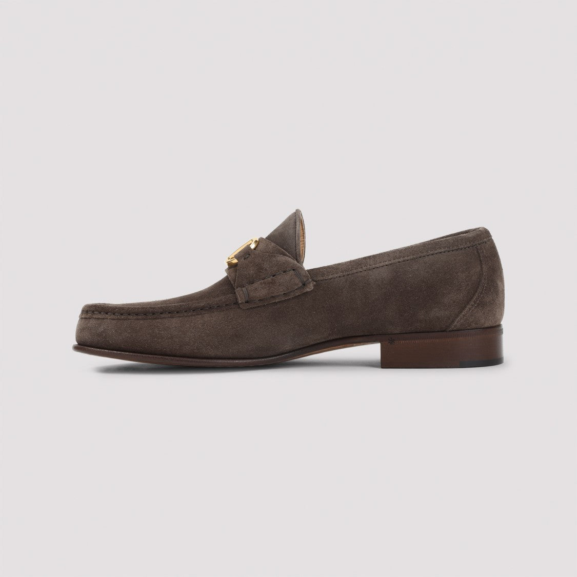 Valentino Garavani Brown Leather Loafers With Gold-Tone Logo Detail