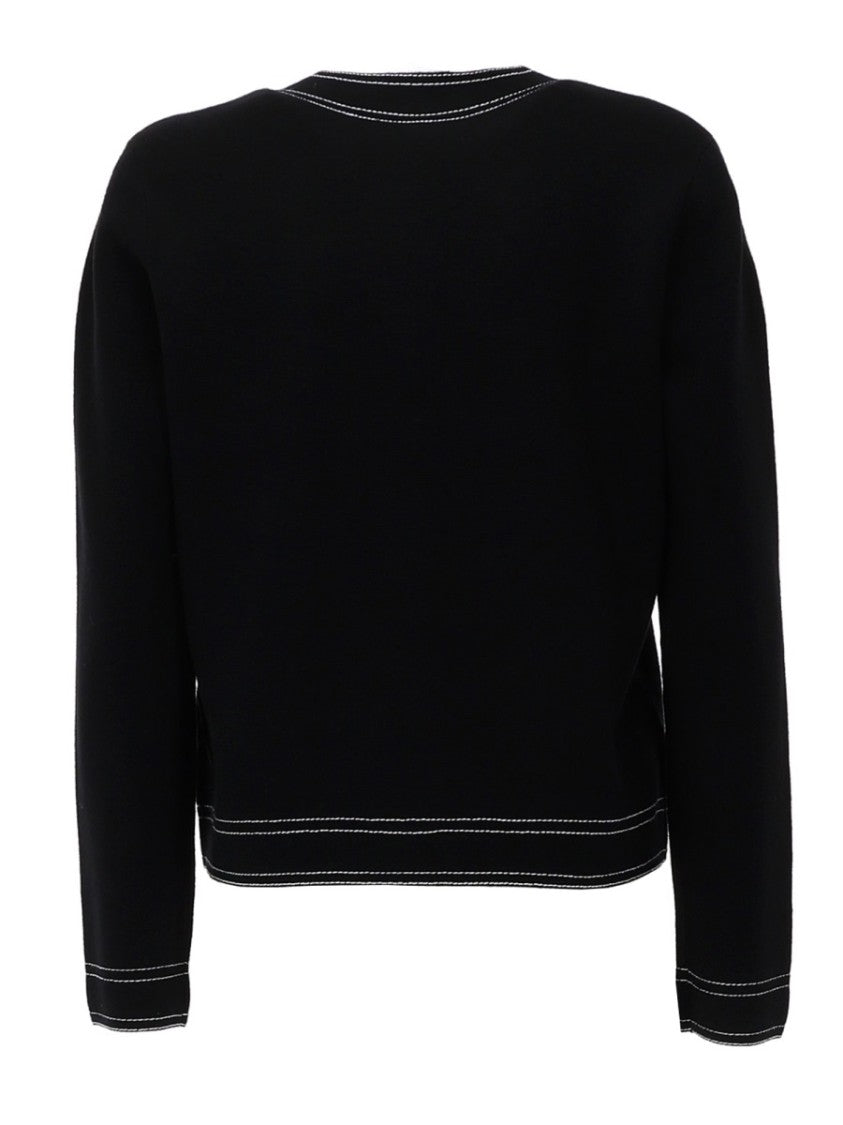 Tory Burch Cropped Prominent Topstitching Multi-Pocket Wool Cardigan