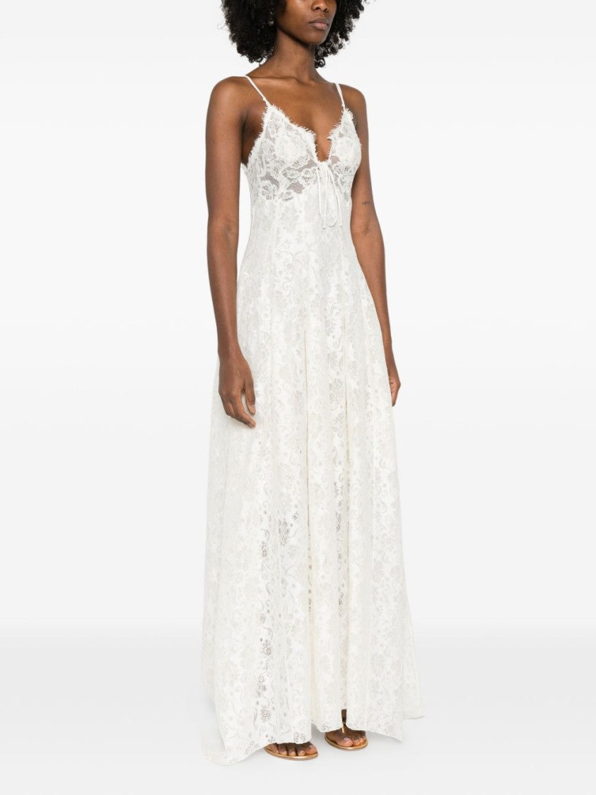 Ermanno Scervino Ivory Maxi Dress With Delicate Lace Overlay And Spaghetti Straps