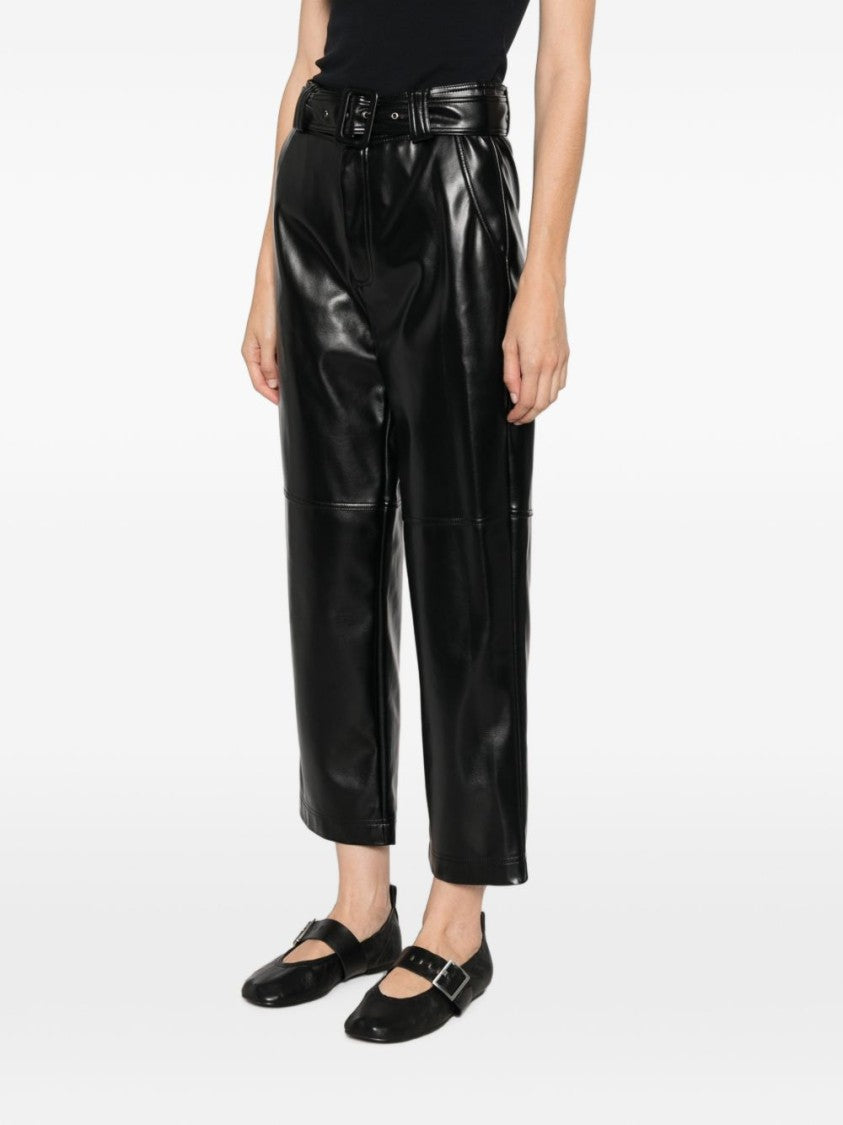 Twin-Set Glossy Faux Leather Cropped Wide-Leg Pants