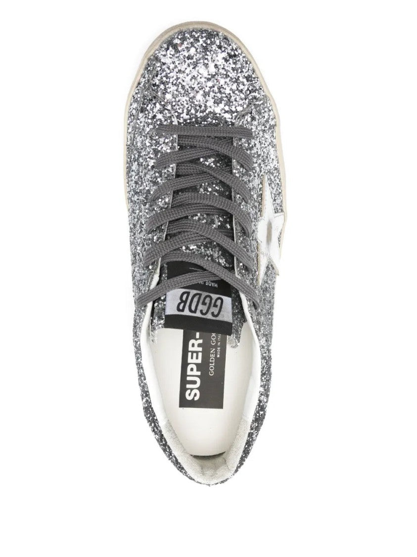 Golden Goose Glittering Silver-Tone Lace-Up Sneakers With Padded Ankle
