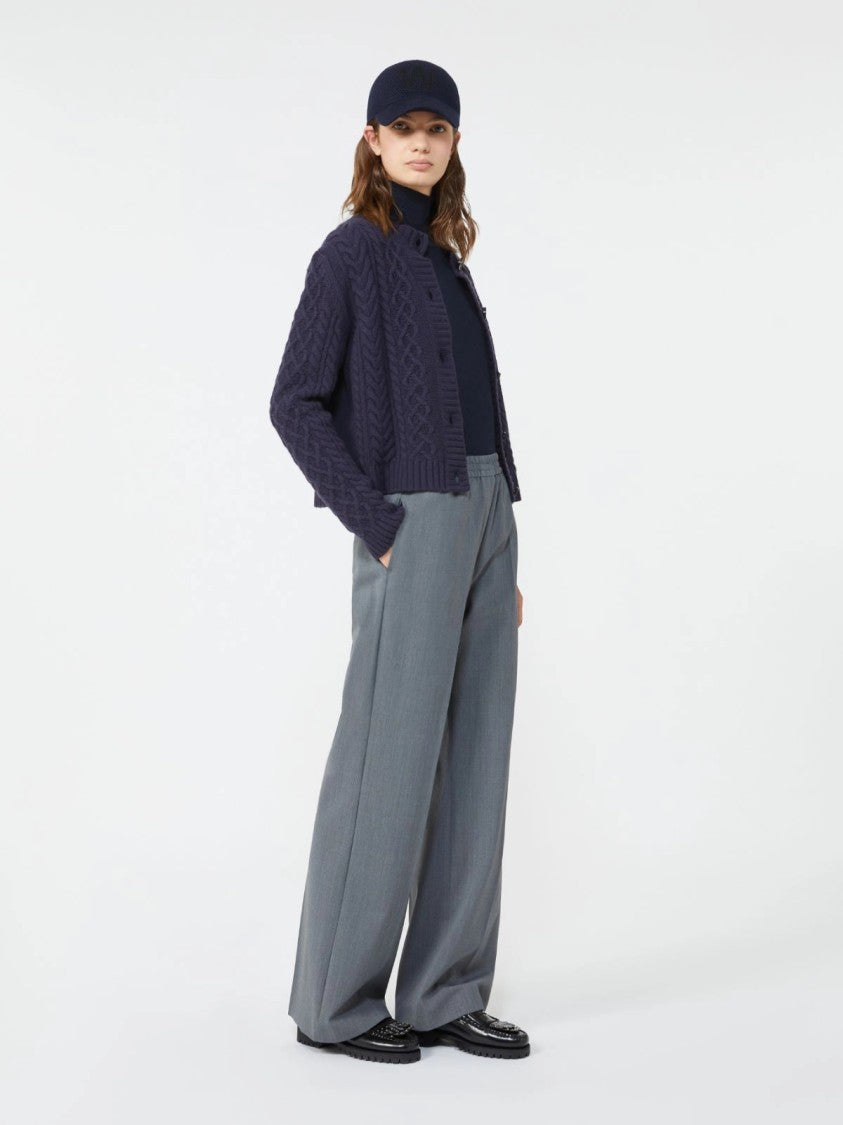 Max Mara Textured Navy Blue Cardigan With Ribbed Hem