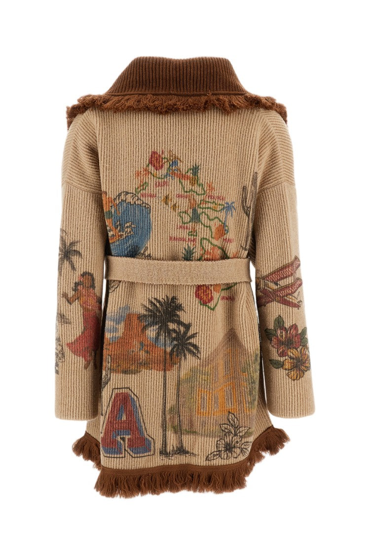 Alanui The Decade Ribbed Wool-Blend Graphic Cardigan