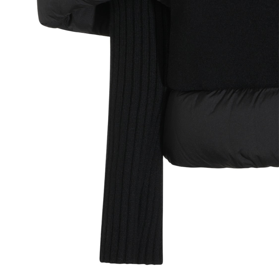 Moorer Boxy Black Coat With Padded Hood And Ribbed Knit Sleeves