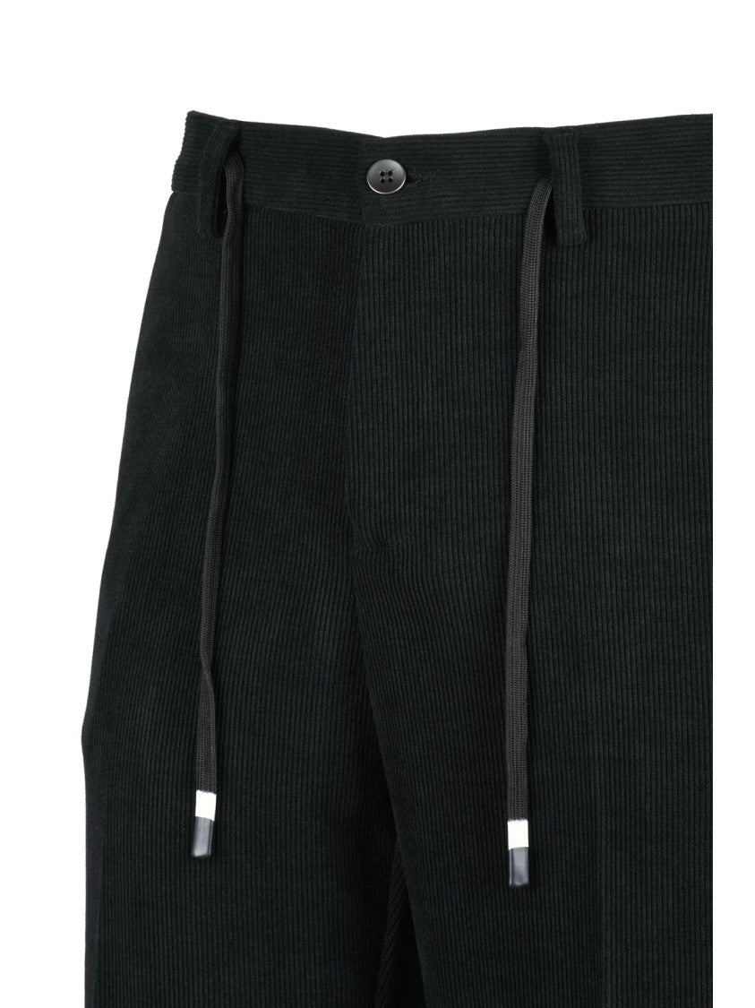 Daniele Alessandrini Slim Fit Black Trousers With Ribbed Texture And Drawstring Waist
