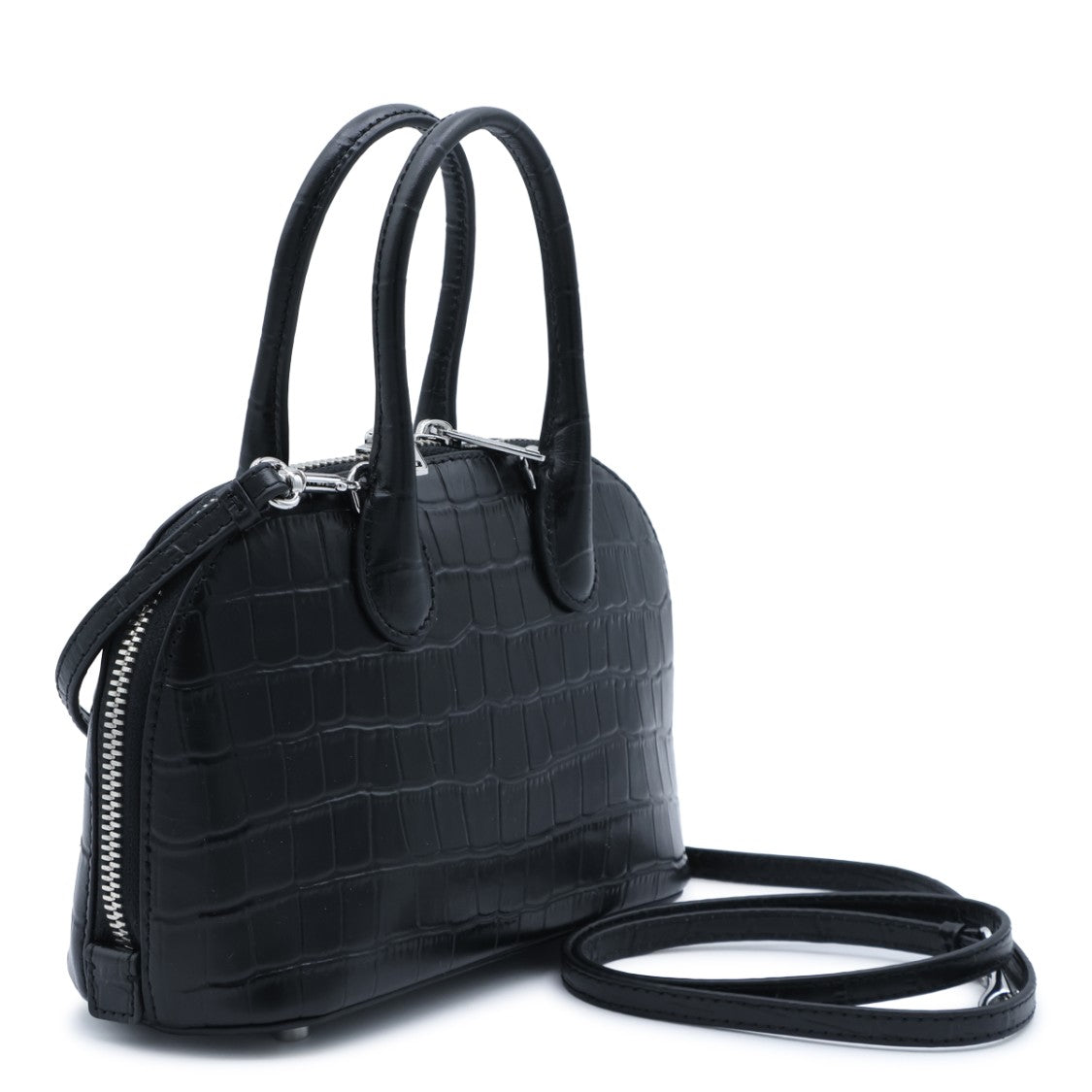 Self-Portrait Black Croc-Embossed Leather Mini Bag