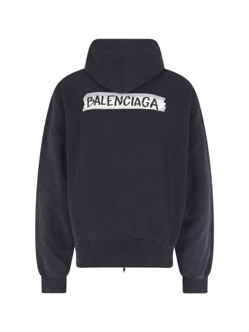 Balenciaga Black Masking Tape Worn Zip Hoodie