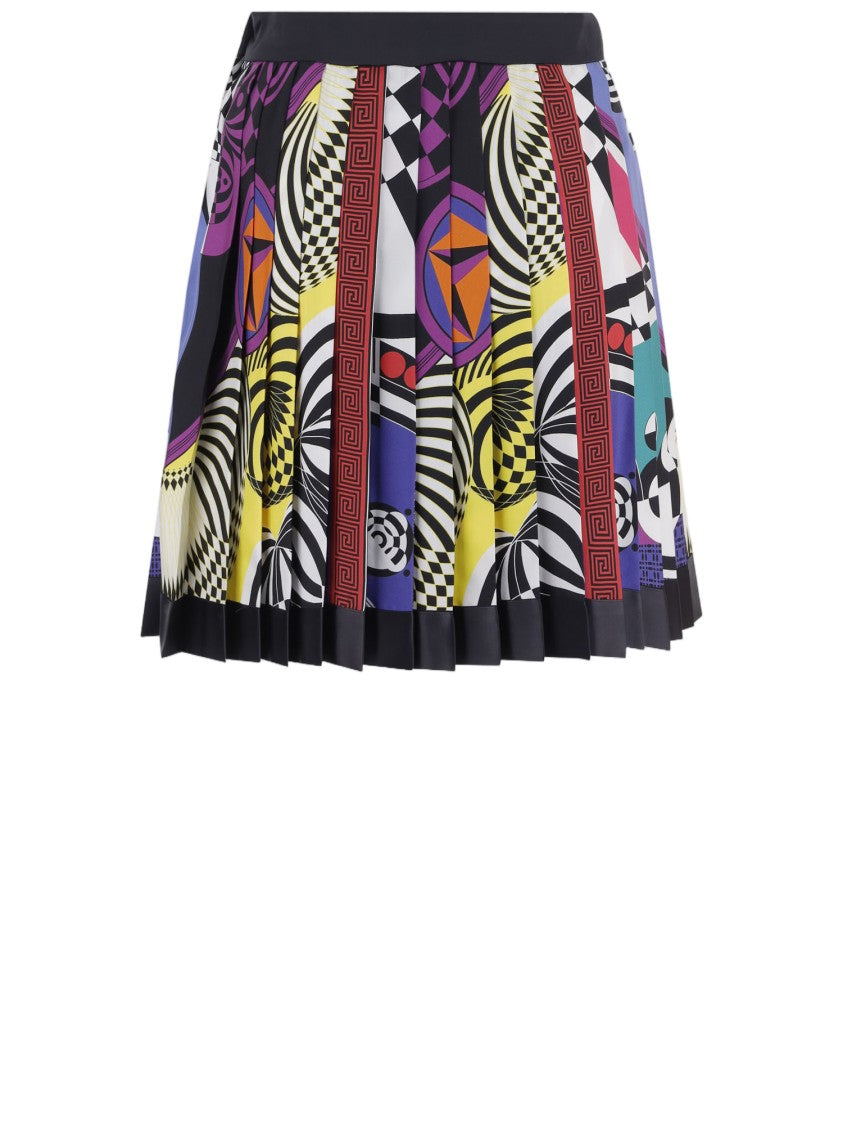 Versace Multi Pleated Medusa Button Silk Mini Skirt