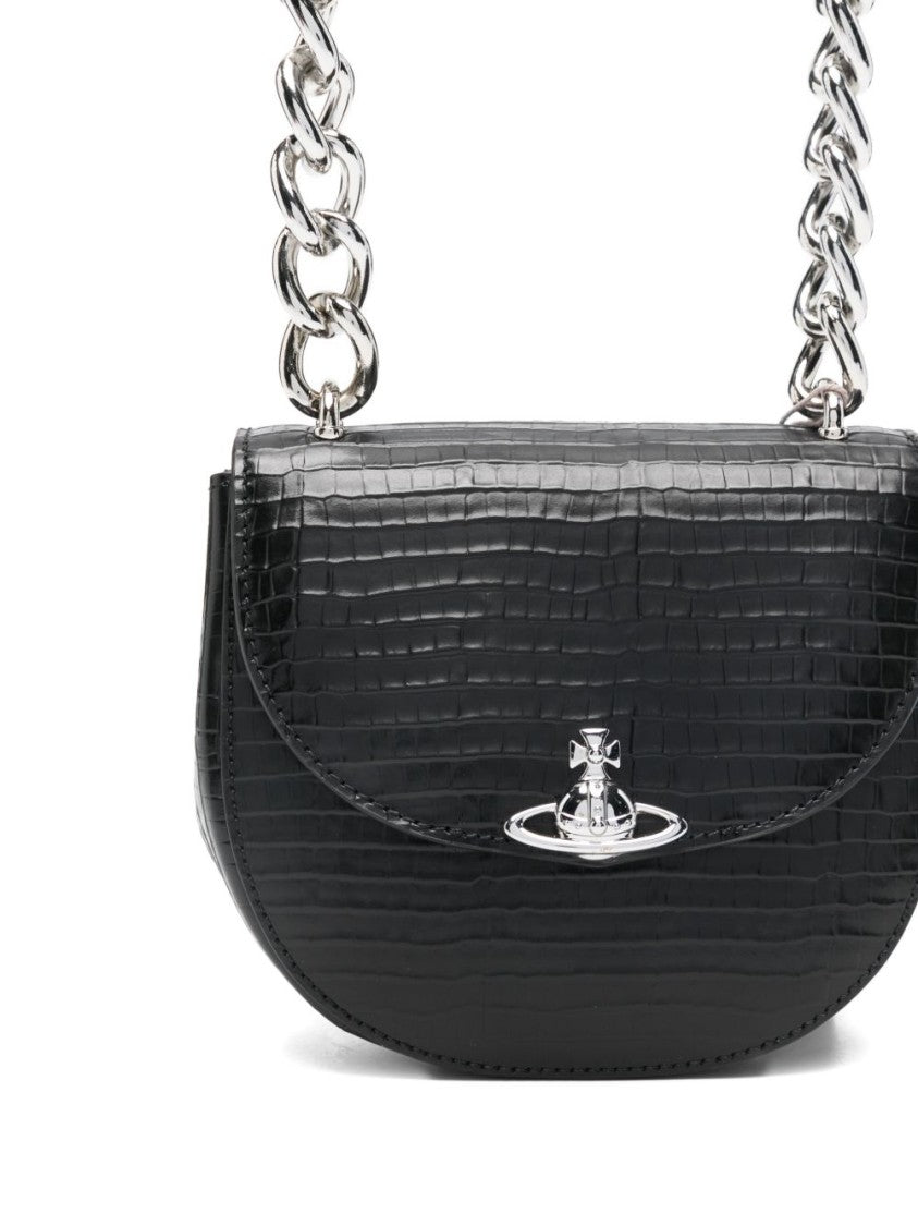 Vivienne Westwood Black Croc Embossed Orb Plaque Bag