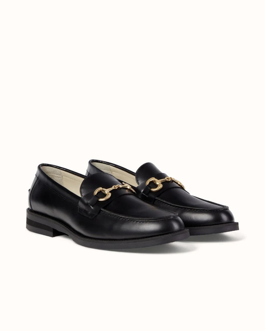 Duke + Dexter Black Horsebit Detail Nappa Leather Loafers