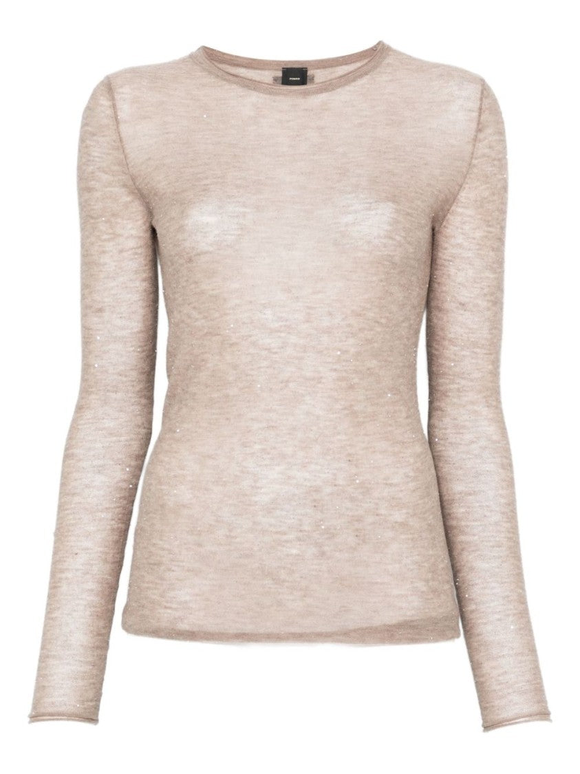 Pinko Beige Fitted Sweater With Round Neckline