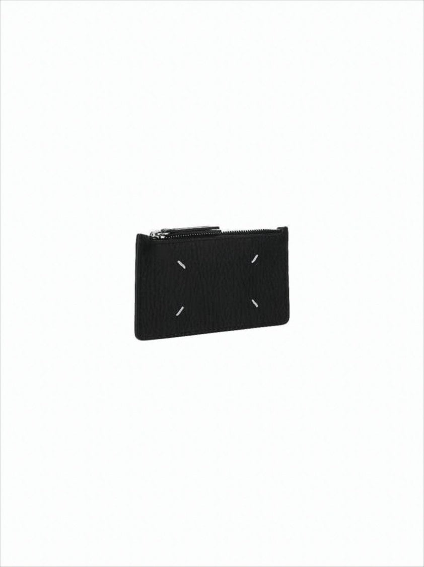 Maison Margiela Textured Calf Leather Wallet With Zippered Closure And Stitch Accents
