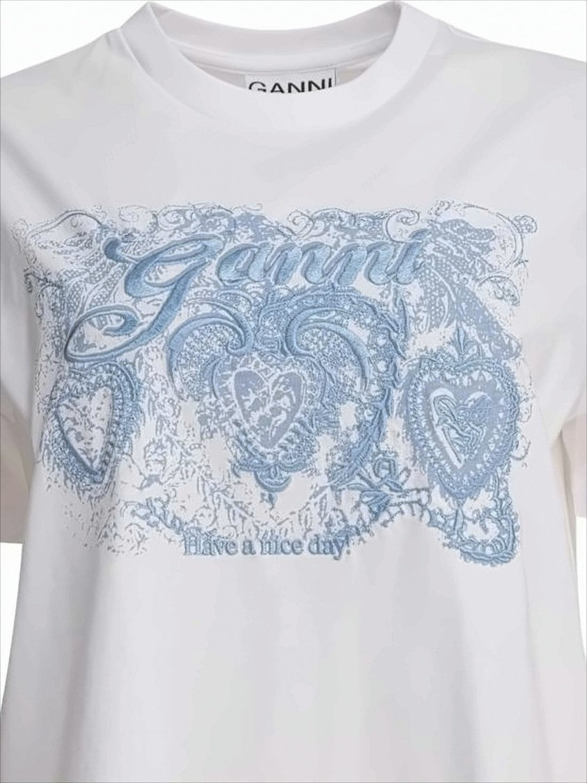 Ganni Relaxed Fit Short-Sleeved T-Shirt With Ornate Graphic Design