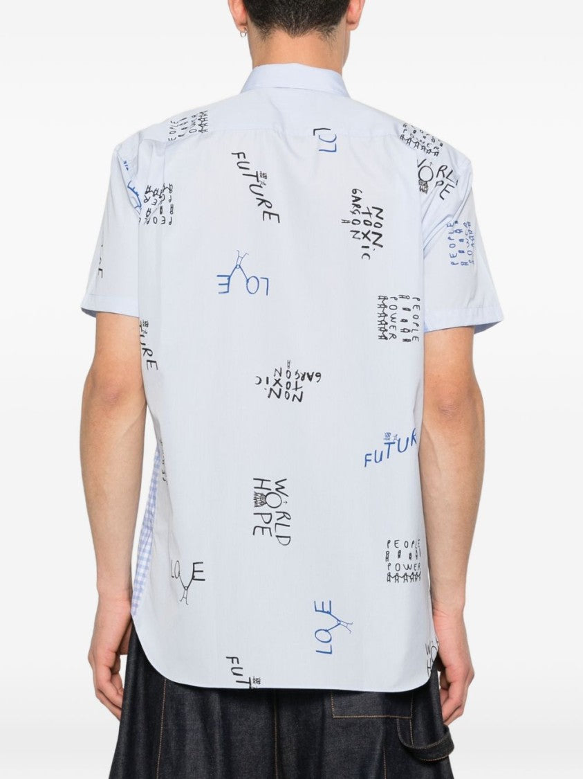 Comme Des Garçons Playful Typography Light Blue Printed Shirt
