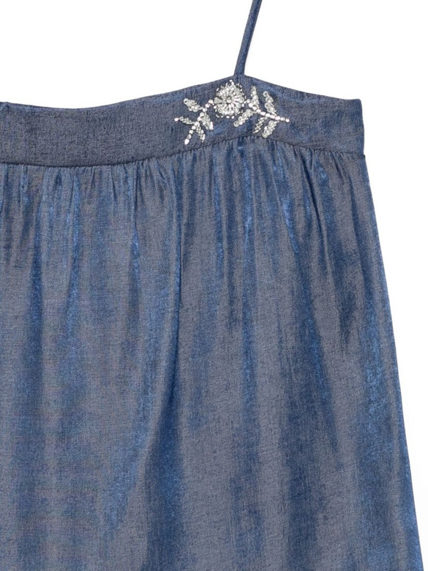 Liu Jo Blue Denim-Like Floral Tank Top