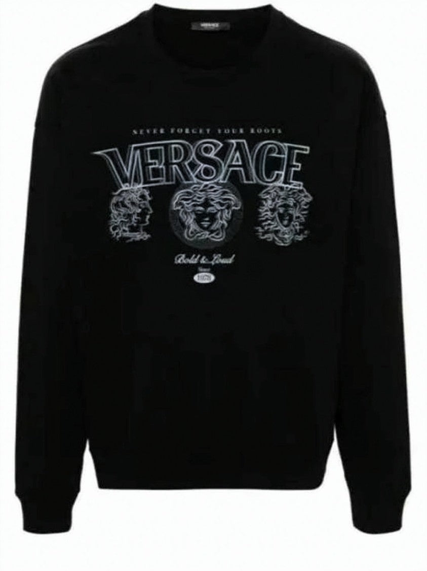 Versace Long-Sleeve Graphic Print Crewneck Shirt