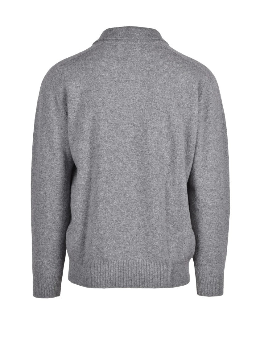 Eleventy Grey Wool And Cashmere Knit Polo Sweater
