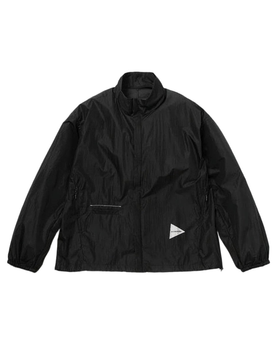 And Wander High Collar Black Nylon Jacket With Reflective Detail