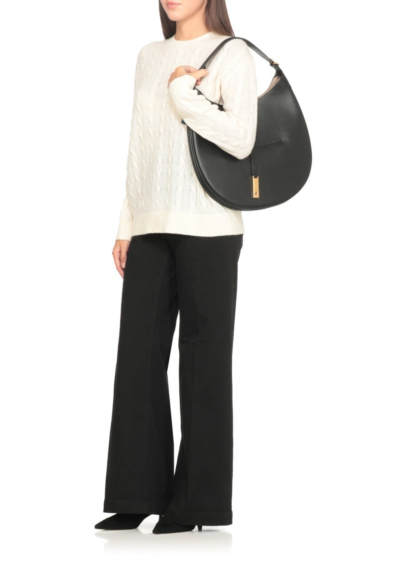 Polo Ralph Lauren Crescent-Shaped Black Leather Shoulder Bag With Adjustable Strap