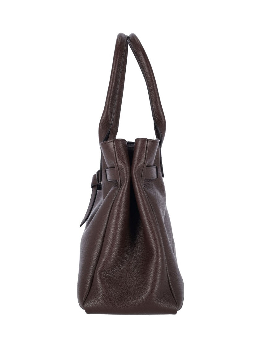 Ballantyne Structured Dark Brown Calf Leather Tote With Adjustable Buckle Detail