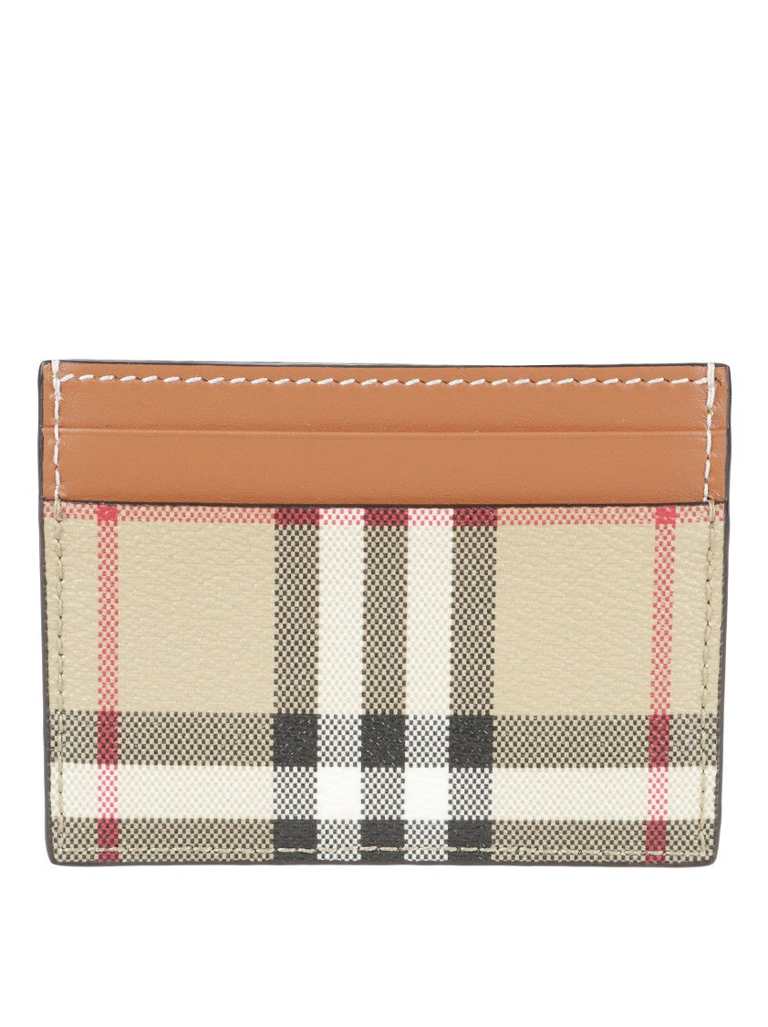 Burberry Check Pattern Leather Cardholder With Contrasting Trim