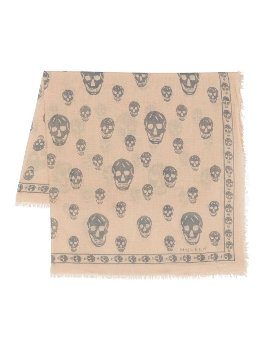 Alexander Mcqueen Beige Scarf With Distinctive Skull Pattern