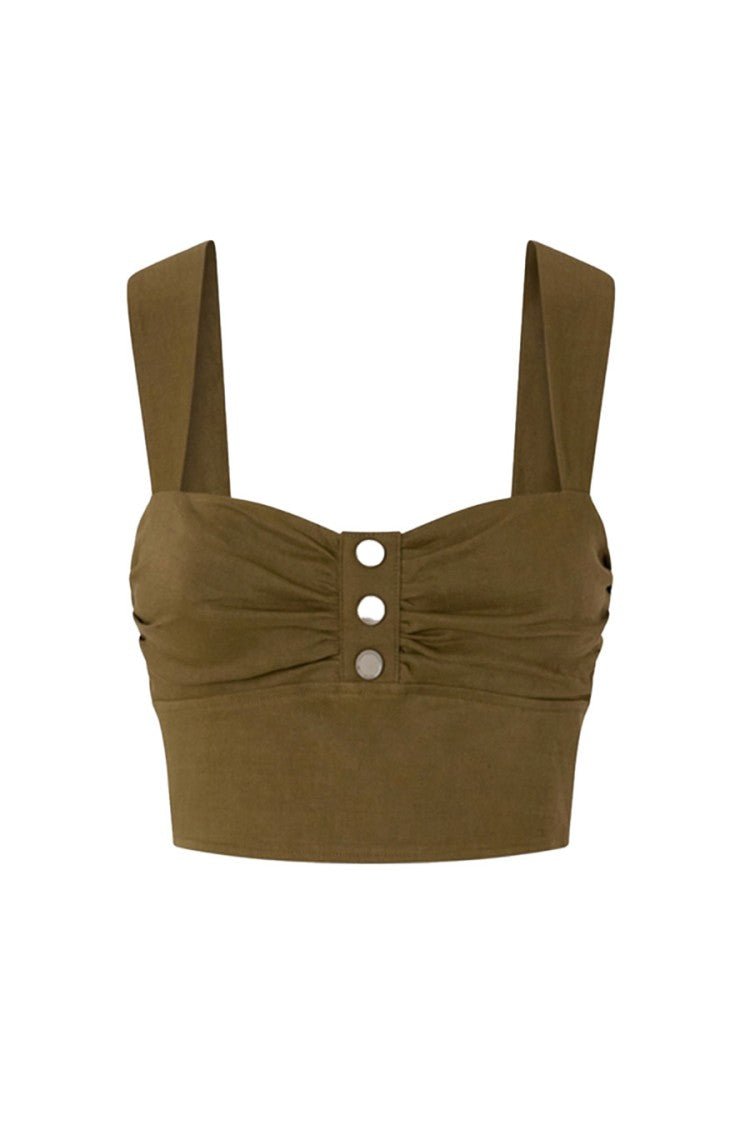 Pinko Cropped Linen Blend Breathable Top