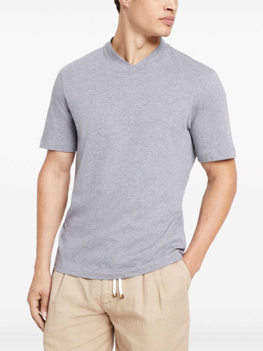 Brunello Cucinelli Beluga Grey V-Neck T-Shirt