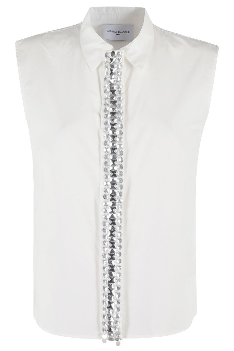 Isabelle Blanche Sleeveless Cotton Top With Classic Collar