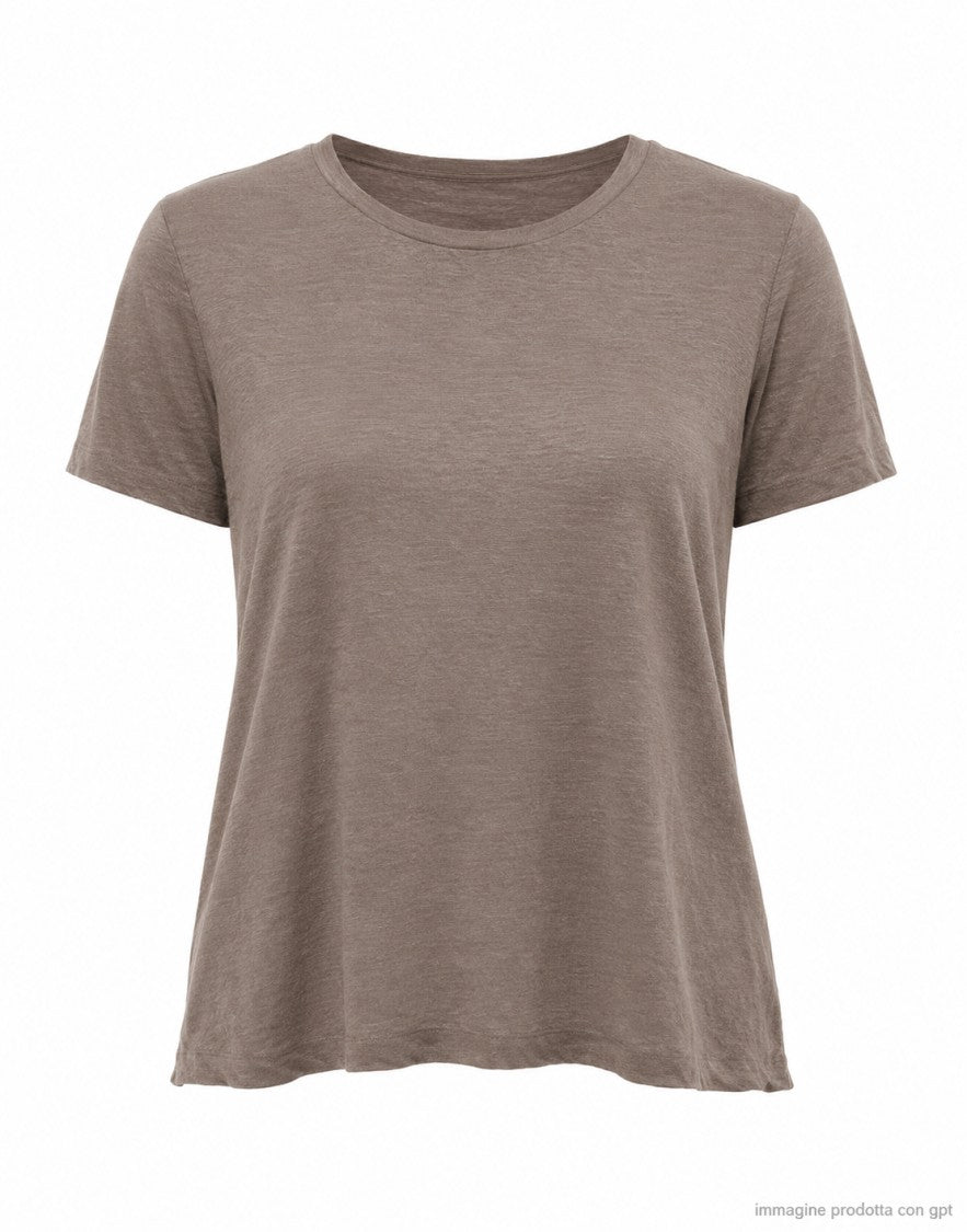 Transit Taupe Round Neck Linen T-Shirt