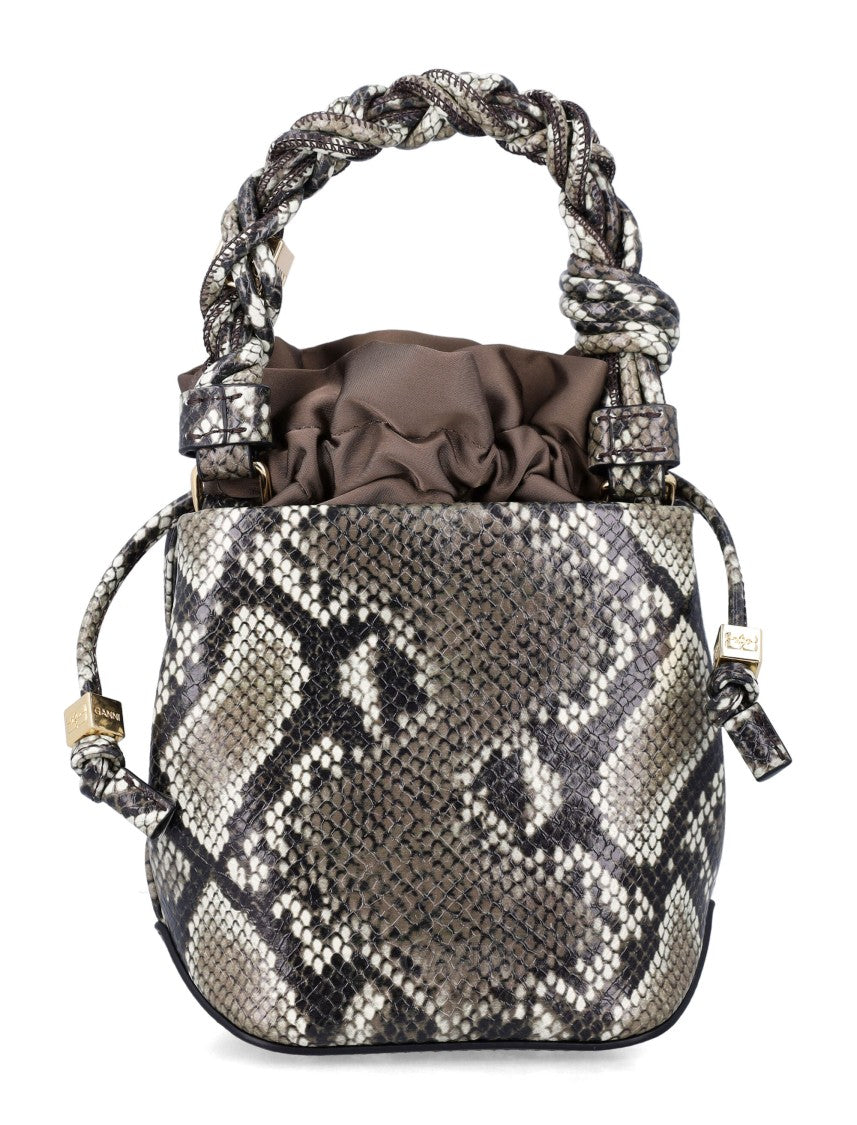 Ganni Bou Snakeskin-Embossed Bucket Bag