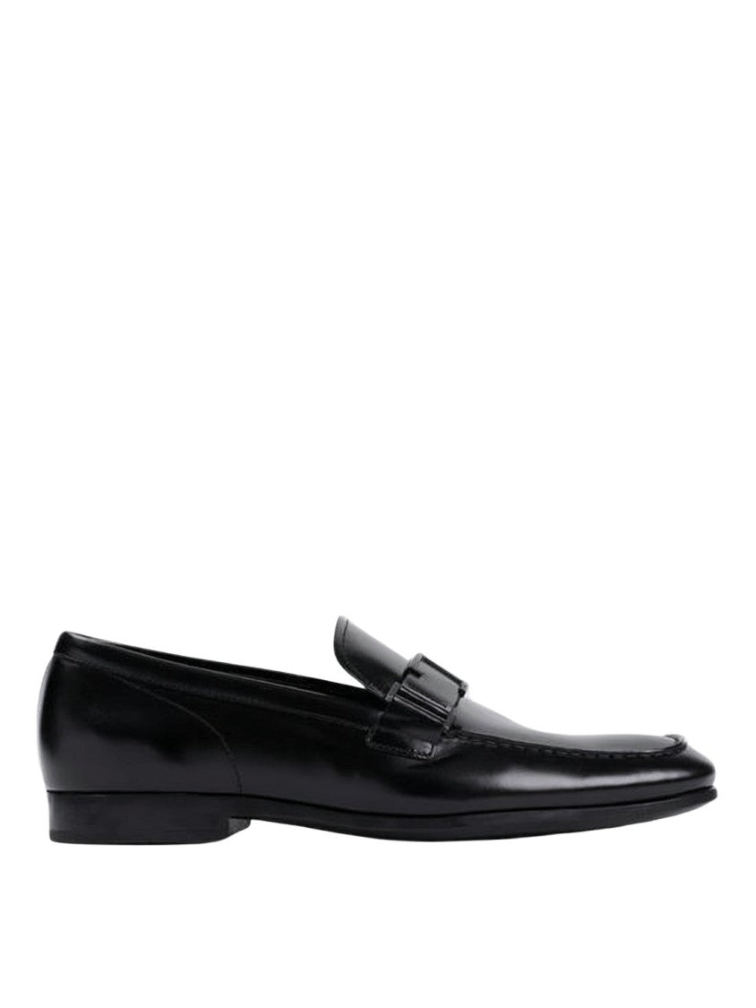 Tod's Polished Black Calf Leather Loafers