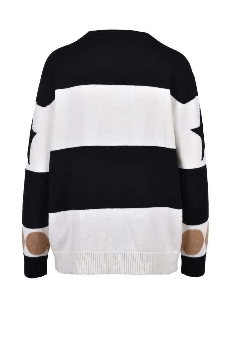 Max Mara Dirce Velvet Detail Sweater - Black/White