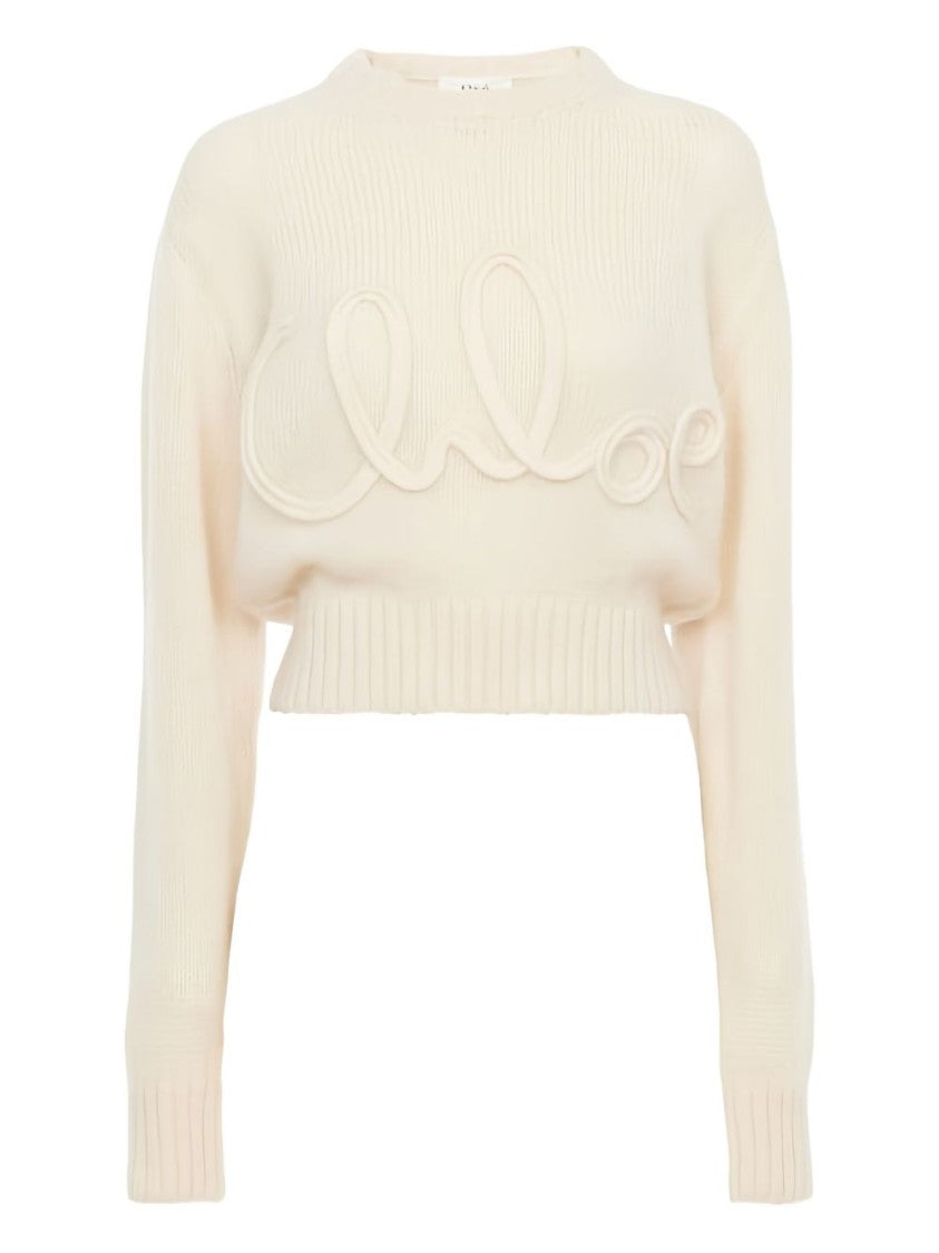 Chloé Cropped Ribbed Knit Sweater With Cursive Detail