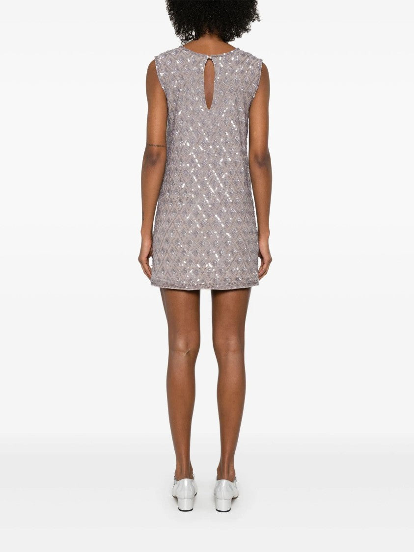 P.A.R.O.S.H. Grey Intricate Embroidered Sequin Polyamide Mini Dress
