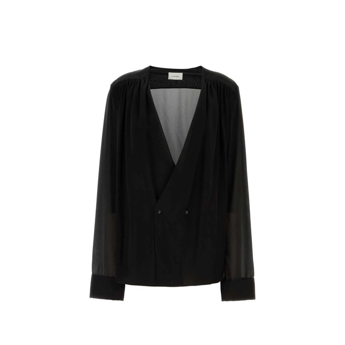 Saint Laurent Double-Breasted Silk Shirt With Deep V-Neck