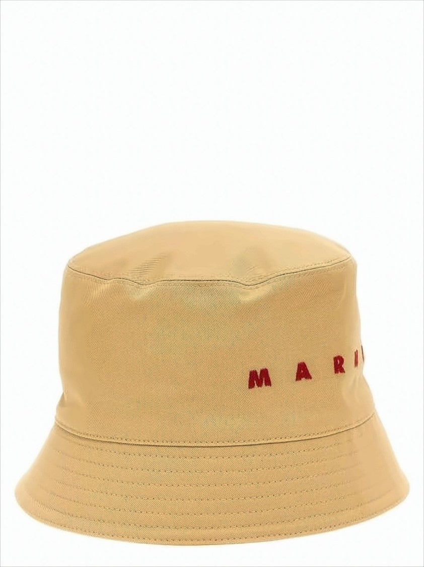 Marni Beige Cotton Bucket Hat With Embroidered Detailing