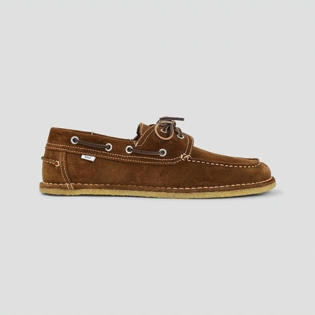 Ami Paris Suede Boat Shoes With White Stitching And Leather Laces