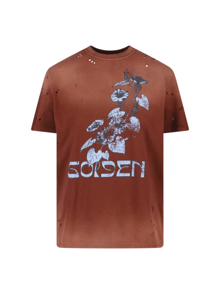 Golden Goose Red Distressed Contrast Print Cotton T-Shirt