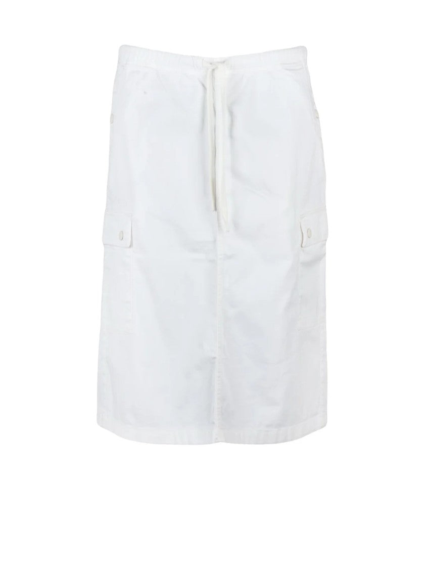 Replay Cotton Midi Skirt With Drawstring Closure And Flap Pockets