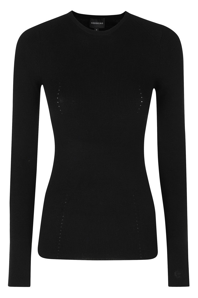 Herskind Black Camil Ribbed Merino Wool Knit Blouse
