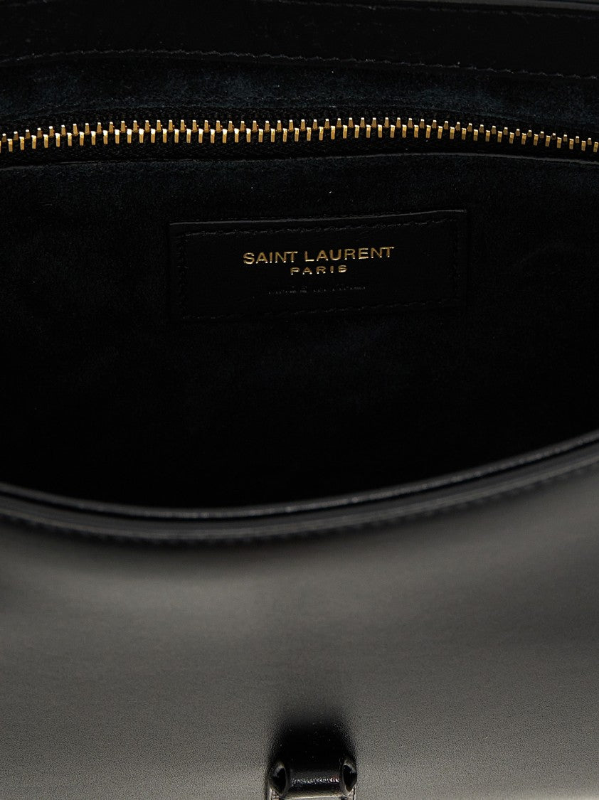 Saint Laurent Structured Black Leather Shoulder Bag With Rigid Handle