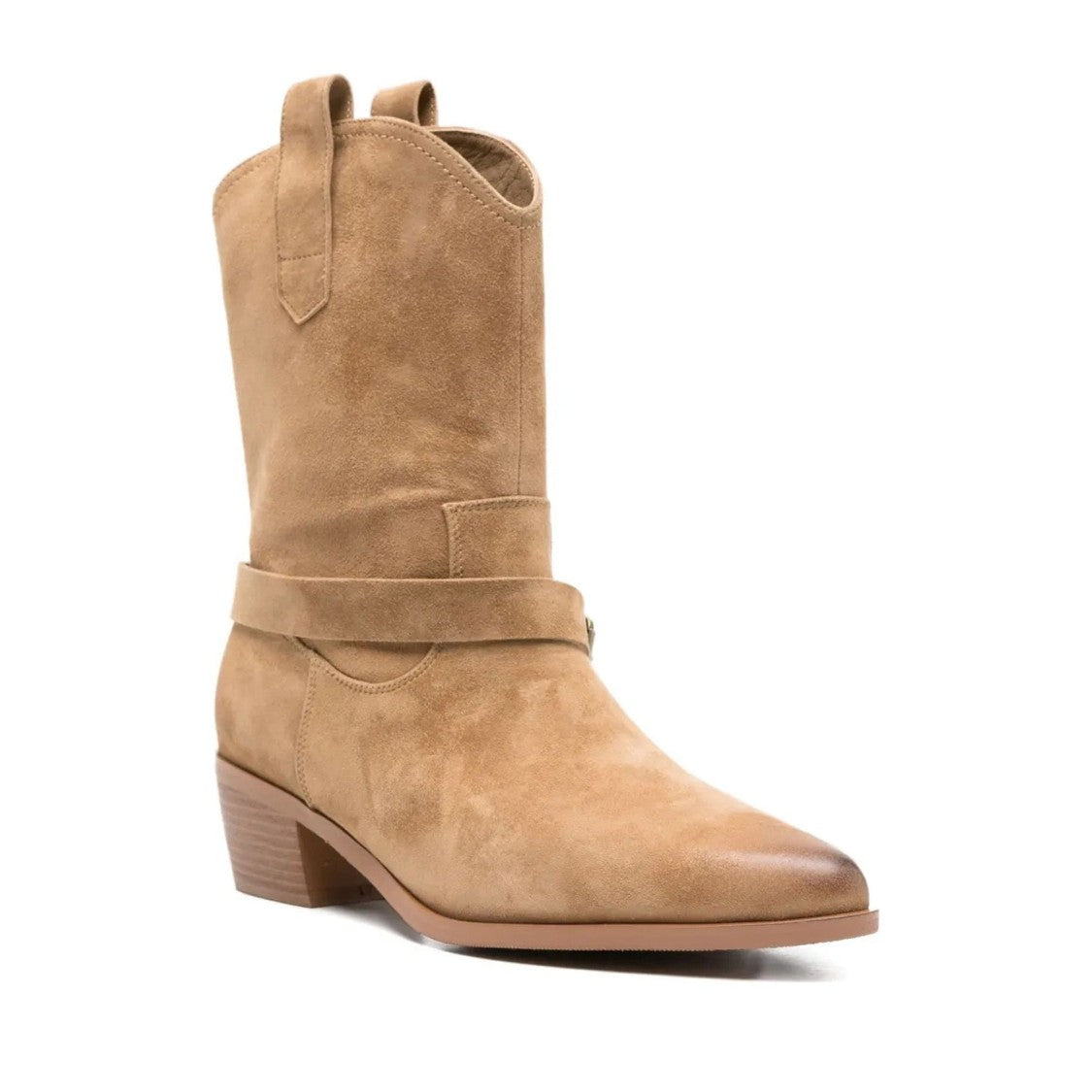 Adrianna Feretti Brown Western-Inspired Stacked Heel Suede Boots