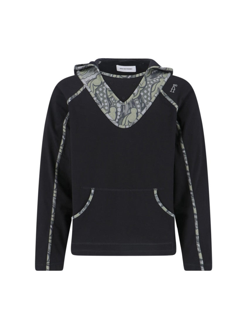 Kiko Kostadinov Black Gizi V-Neck Rhinestone Cotton Hoodie
