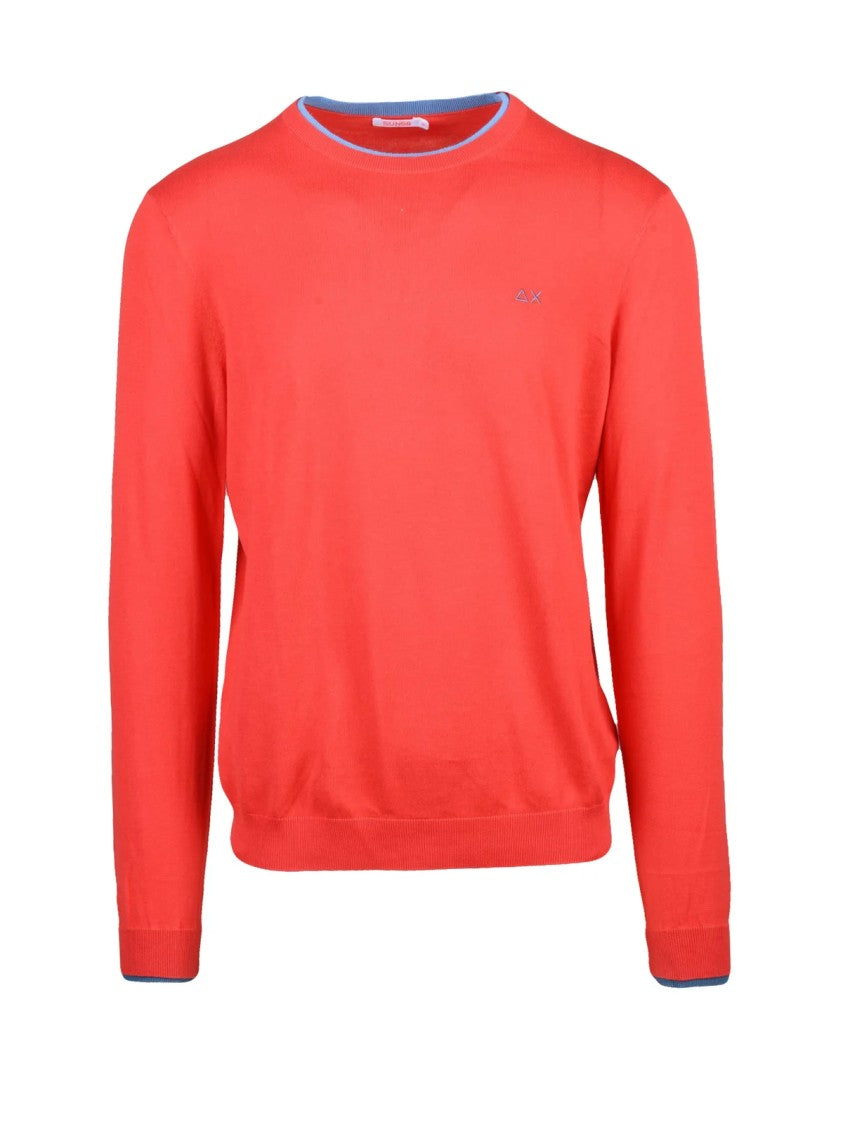 Sun68 Red Knit Cotton Crewneck Sweater