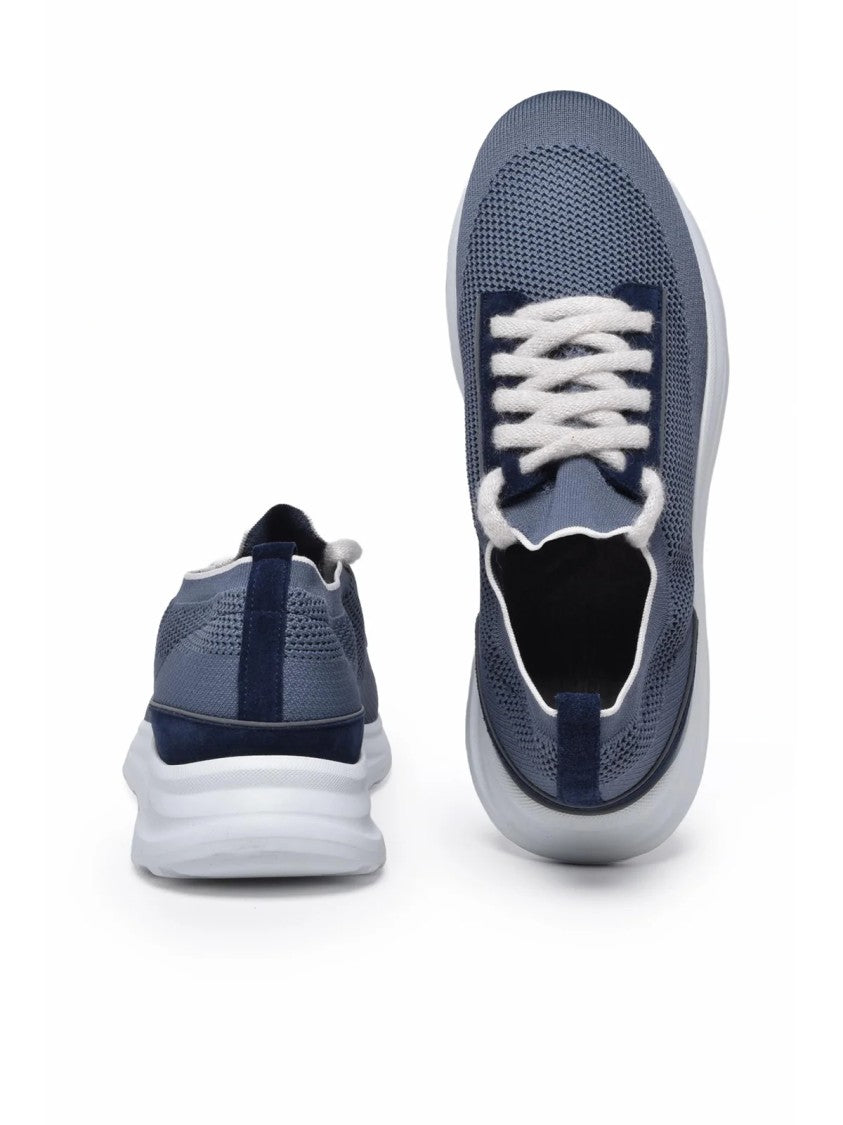 Eleventy Blue Suede Stretch Fabric Sneakers