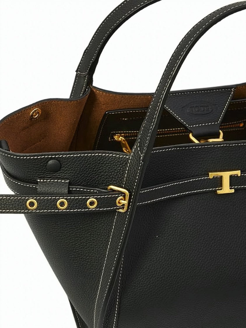Tod's Structured Black Calf Leather Tote Bag