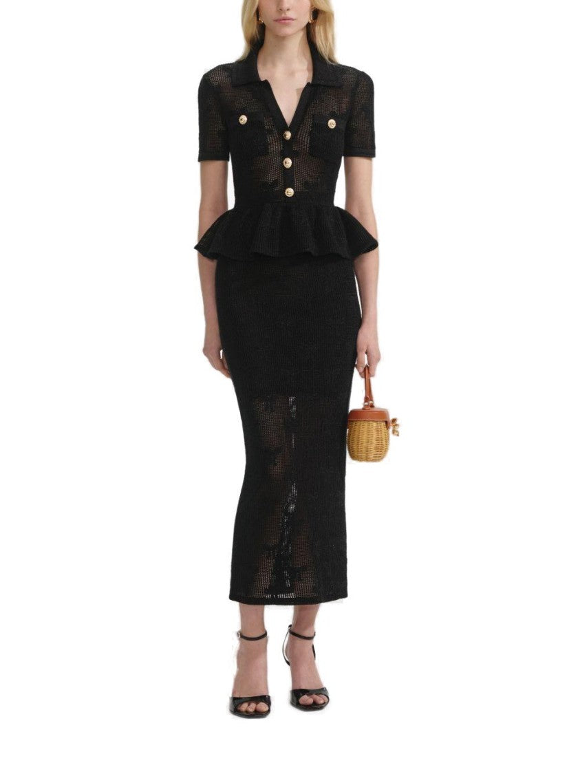 Self-Portrait Black Midi Dress With Crochet Bow